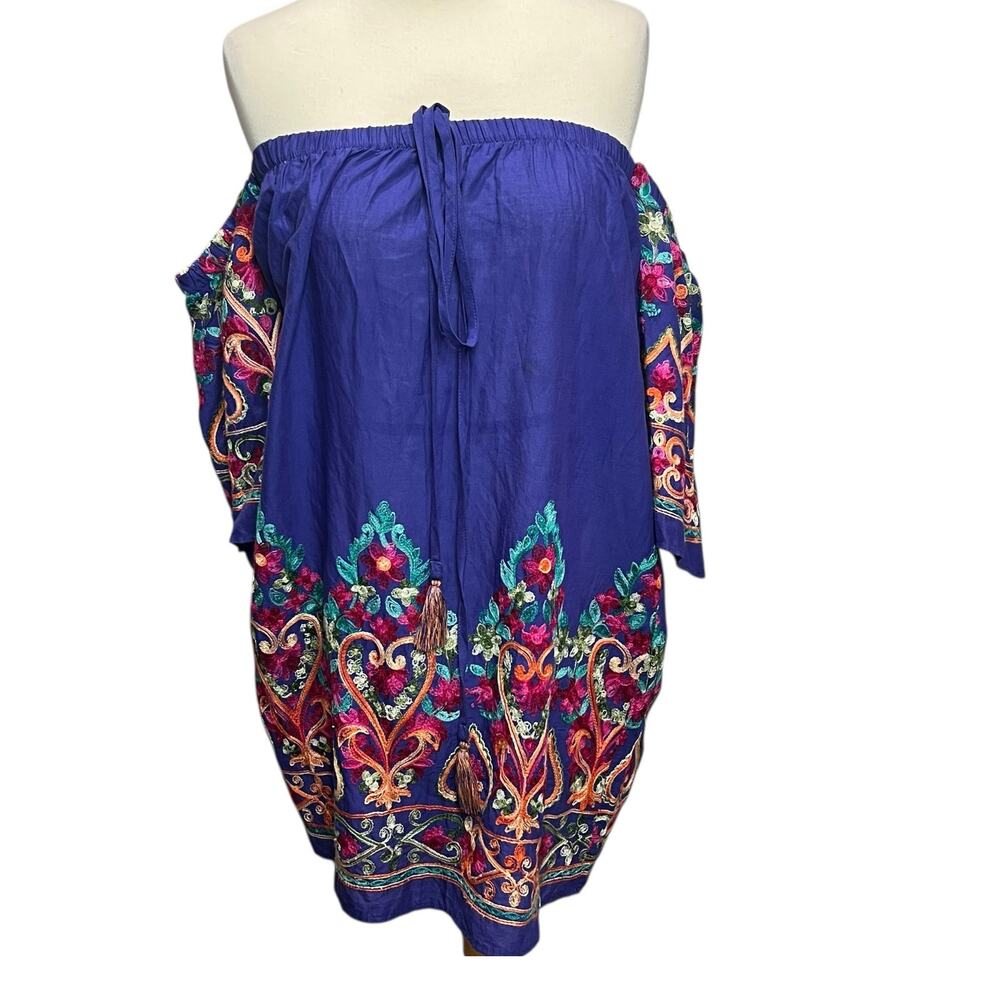 Hayden Off Shoulder Tunic Blouse‎ S Purple Embroidered Boho Peasant Top Festival - Picture 2 of 10